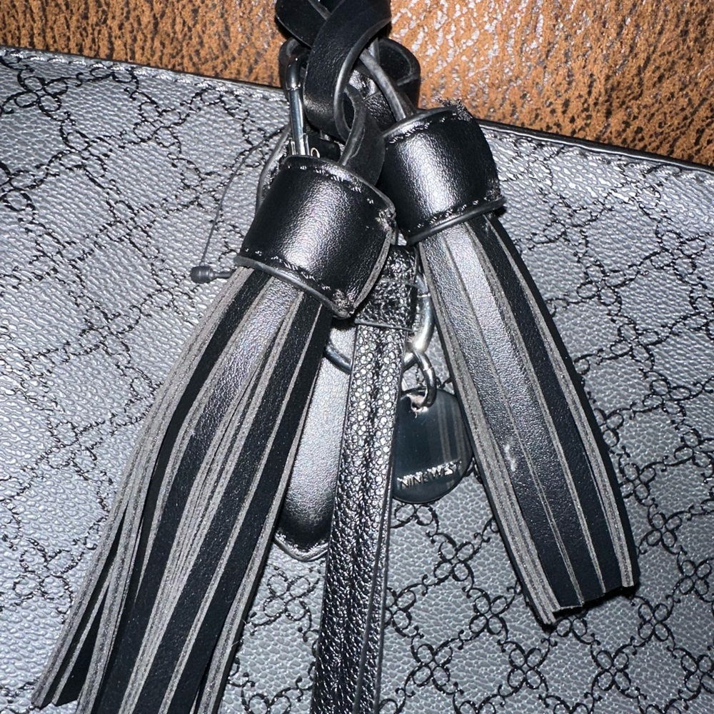 NINE WEST MONOGRAM TOTE WITH BLACK LEATHER TRIM - Picture 4 of 9